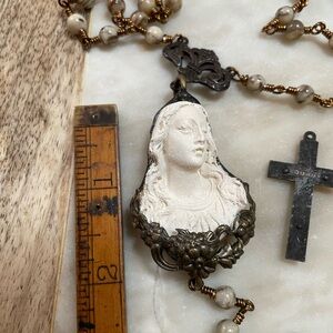 Virgin Mary rosary handmade antique inspired French Brocante
